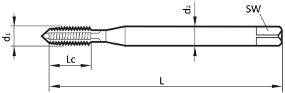 Метчик машинный M10 x 1.5 DIN 371, HSS-E TiN, форма С, V-31746