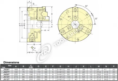 JN-09T 3х кулачковый высокоскоростной патрон с открытым центром Kitagawa фото