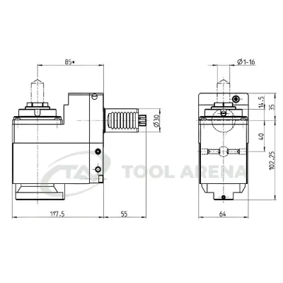 9.502.279 Блок приводной, угловой, хвостовик VDI 30 (DIN 5482), укороченный цанговый патрон ER25A, PRECI-FLEX, левосторонний, внешняя и центральная подача СОЖ, EPPINGER фото