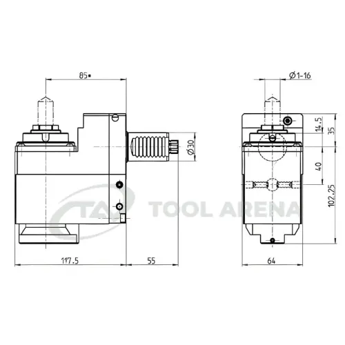 9.502.279 Блок приводной, угловой, хвостовик VDI 30 (DIN 5482), укороченный цанговый патрон ER25A, PRECI-FLEX, левосторонний, внешняя и центральная подача СОЖ, EPPINGER фото