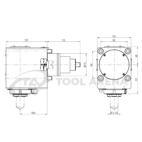 7.073.340 Блок приводной, угловой, хвостовик BMT 75, цанговый патрон ER40A, PRECI-FLEX, левосторонний, внешняя подача СОЖ, EPPINGER фото