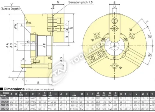 BB-208 3х кулачковый высокоскоростной патрон с открытым центром Kitagawa фото