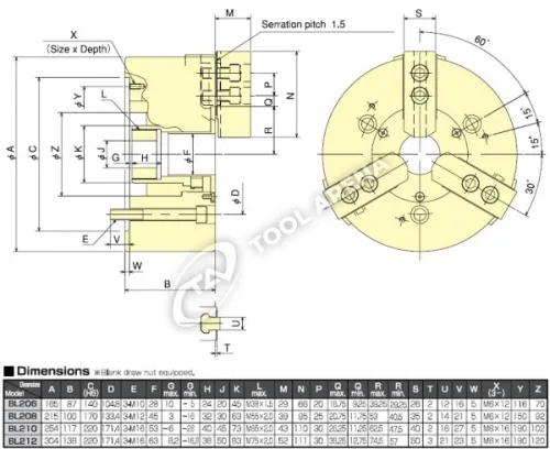 BL-210 3х кулачковый высокоскоростной патрон с открытым центром Kitagawa фото
