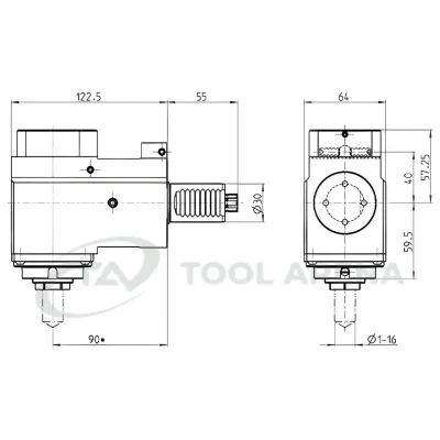 3.200.753 Блок приводной, угловой, хвостовик VDI 30 (DIN 5482), цанговый патрон ER25A, PRECI-FLEX, правосторонний, внешняя и центральная подача СОЖ, EPPINGER фото