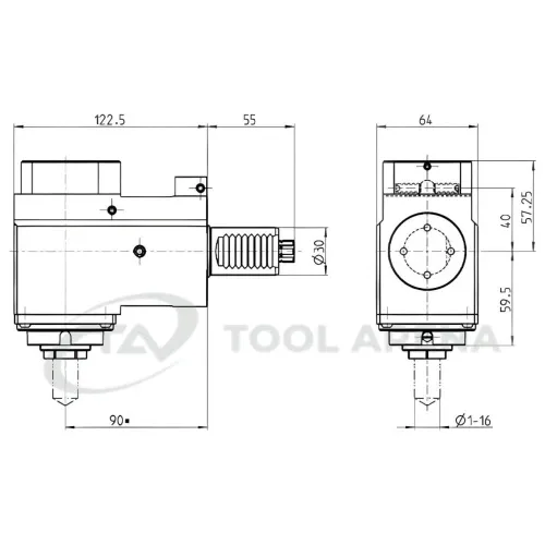 3.200.753 Блок приводной, угловой, хвостовик VDI 30 (DIN 5482), цанговый патрон ER25A, PRECI-FLEX, правосторонний, внешняя и центральная подача СОЖ, EPPINGER фото