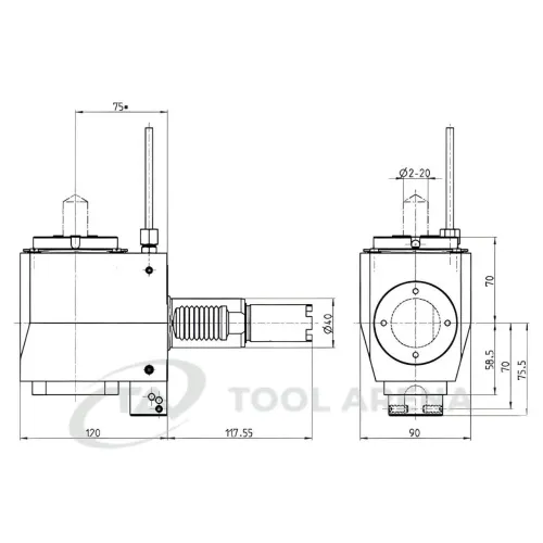 4.200.977 Блок приводной, угловой, хвостовик VDI 40 (DIN 5480), цанговый патрон ER32A, PRECI-FLEX, левосторонний/правосторонний, внешняя и центральная подача СОЖ, EPPINGER фото