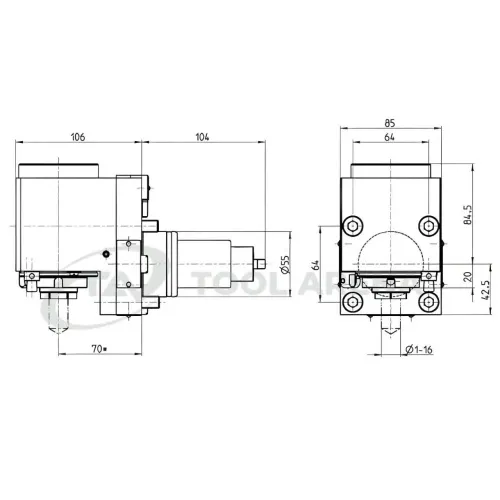 7.073.281 Блок приводной, угловой, хвостовик BMT 55, укороченный цанговый патрон ER25A, PRECI-FLEX, правосторонний, внешняя подача СОЖ, EPPINGER фото