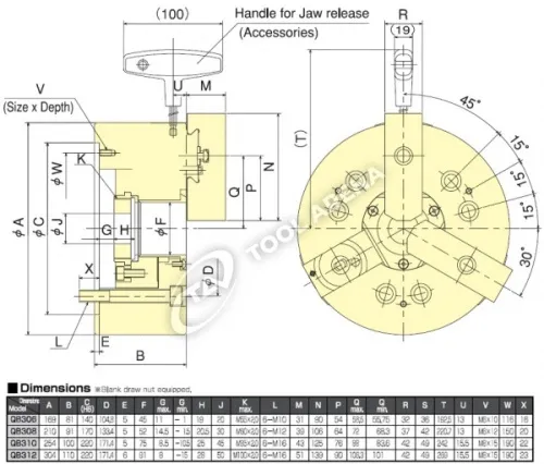 QB-308 3х кулачковый высокоскоростной патрон с открытым центром Kitagawa фото