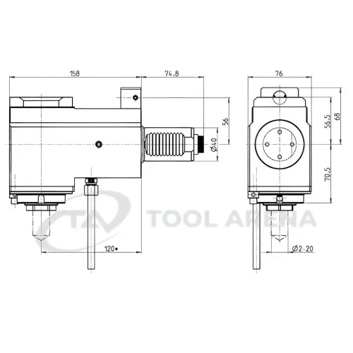 4.200.902 Блок приводной, угловой, хвостовик VDI 40 (DIN 5480), цанговый патрон ER32A, PRECI-FLEX, правосторонний, внешняя подача СОЖ, EPPINGER фото