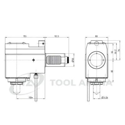 5.200.100 Блок приводной, угловой, хвостовик VDI 50 (DIN 5480), цанговый патрон ER40A, PRECI-FLEX, правосторонний, внешняя подача СОЖ, EPPINGER фото