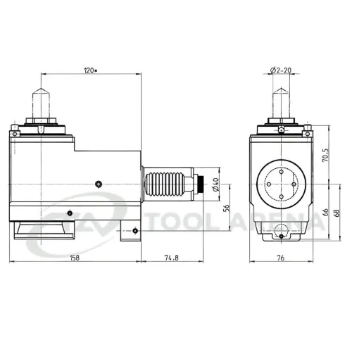 4.201.006 Блок приводной, угловой, хвостовик VDI 40 (DIN 5480), цанговый патрон ER32A, PRECI-FLEX, левосторонний, внешняя и центральная подача СОЖ, EPPINGER фото