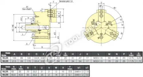 ML-06 3х кулачковый высокоскоростной патрон с открытым центром  Kitagawa фото