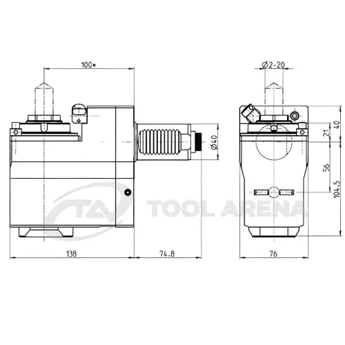 9.706.267 Блок приводной, угловой, хвостовик VDI 40 (DIN 5480), укороченный цанговый патрон ER32A, PRECI-FLEX, левосторонний, внешняя подача СОЖ, EPPINGER фото