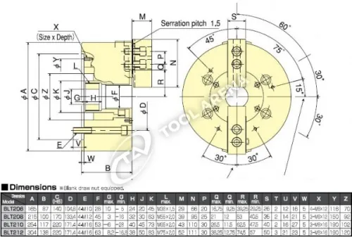 BLT-208 3х кулачковый высокоскоростной патрон с открытым центром Kitagawa фото