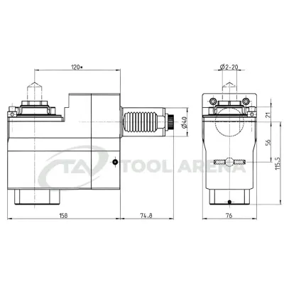 9.708.268 Блок приводной, угловой, хвостовик VDI 40 (DIN 5480), укороченный цанговый патрон ER32A, PRECI-FLEX, левосторонний, внешняя и центральная подача СОЖ, EPPINGER фото
