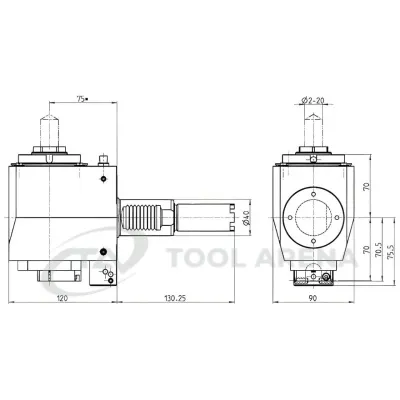 4.201.330 Блок приводной, угловой, хвостовик VDI 40 (HAAS), цанговый патрон ER32A, PRECI-FLEX, левосторонний, внешняя и центральная подача СОЖ, EPPINGER фото