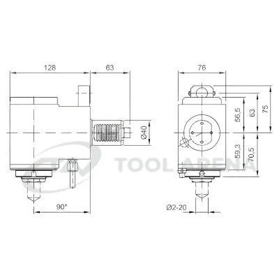 4.201.017 Блок приводной, угловой, хвостовик VDI 40 (DIN 5482), цанговый патрон ER32A, PRECI-FLEX, правосторонний, внешняя подача СОЖ, EPPINGER фото