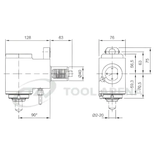 4.201.017 Блок приводной, угловой, хвостовик VDI 40 (DIN 5482), цанговый патрон ER32A, PRECI-FLEX, правосторонний, внешняя подача СОЖ, EPPINGER фото