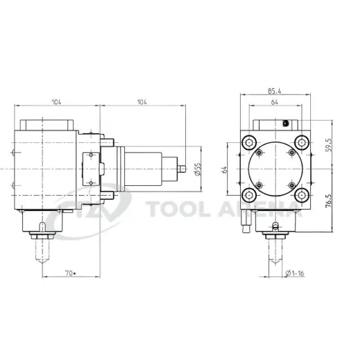 7.073.361 Блок приводной, угловой, хвостовик BMT 55, цанговый патрон ER25A, PRECI-FLEX, левосторонний/правосторонний, внешняя и центральная подача СОЖ, EPPINGER фото