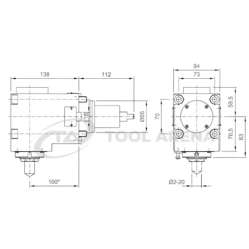 7.073.366 Блок приводной, угловой, хвостовик BMT 65, цанговый патрон ER32A, PRECI-FLEX, левосторонний/правосторонний, внешняя и центральная подача СОЖ, EPPINGER фото