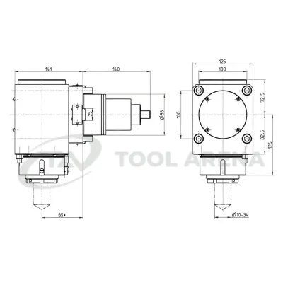 7.073.277 Блок приводной, угловой, хвостовик BMT 85, цанговый патрон ER50A, PRECI-FLEX, левосторонний, внешняя подача СОЖ, EPPINGER фото