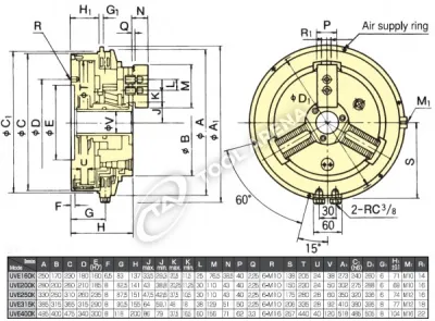 UVE-400K 3х кулачковый высокоскоростной патрон с открытым центром Kitagawa фото