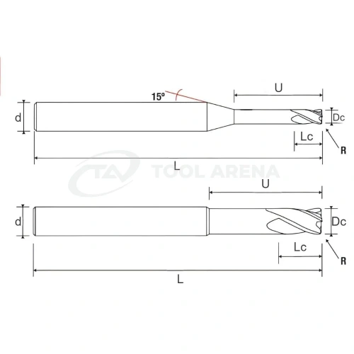 96.8415.0200 Фреза твердосплавная концевая с угловым радиусом D2x3,5x60x4xZ4 DIAMOND Helion фото