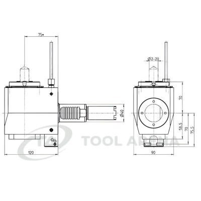 4.200.959 Блок приводной, угловой, хвостовик VDI 40 (HAAS), цанговый патрон ER32A, PRECI-FLEX, левосторонний, внешняя подача СОЖ, EPPINGER фото