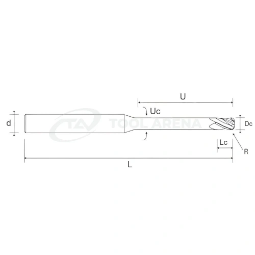 90.6815.0101 Фреза твердосплавная удлинённая с угловым радиусом D1x1.2x45x4xZ4 RACER Helion фото
